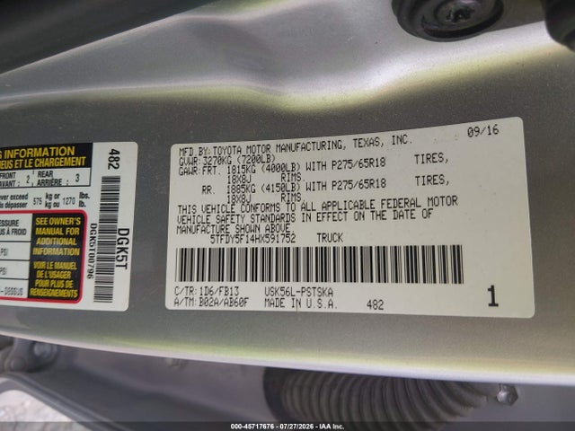 Aukcja sprzedaży 2017 Toyota Tundra Sr5 5.7l V8, vin: 5TFDY5F14HX591752, numer aukcji: 45717676