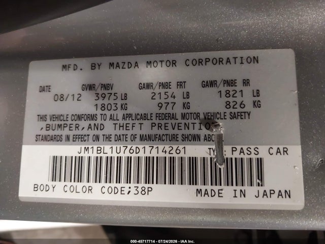 Aukcja sprzedaży 2013 Mazda Mazda3 I Sport, vin: JM1BL1U76D1714261, numer aukcji: 45717714
