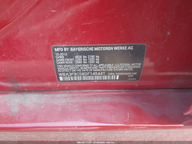 2013 Bmw Activehybrid 3 მანქანა იყიდება აუქციონზე, vin: WBA3F9C58DF145441, აუქციონის ნომერი: 45717727