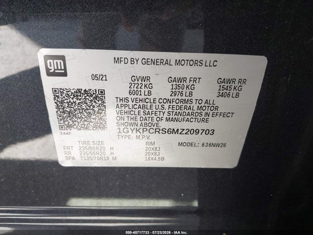 Aukcja sprzedaży 2021 Cadillac Xt6 Fwd Premium Luxury, vin: 1GYKPCRS6MZ209703, numer aukcji: 45717733