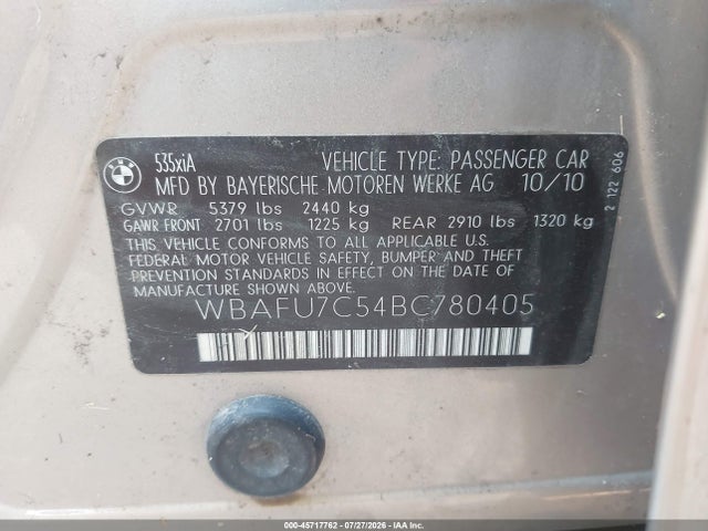 Продаж на аукціоні авто 2011 Bmw 535i Xdrive, vin: WBAFU7C54BC780405, номер лоту: 45717762