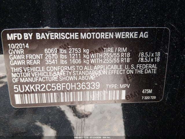 BMW X5 Sdrive35i 2015 5UXKR2C58F0H36339 Image 9