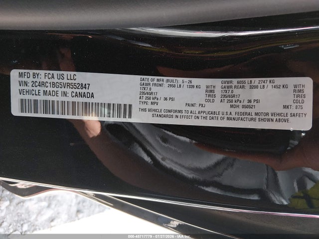 2027 Chrysler Pacifica მანქანა იყიდება აუქციონზე, vin: 2C4RC1BG5VR552847, აუქციონის ნომერი: 45717779