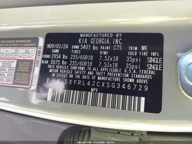 5XYRL4JCXSG346729 KIA SORENTO S