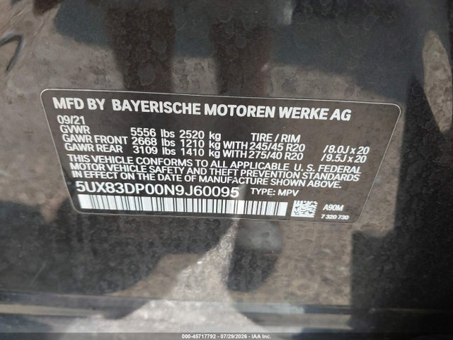 BMW X3 M40i 2022 5UX83DP00N9J60095 Image 9