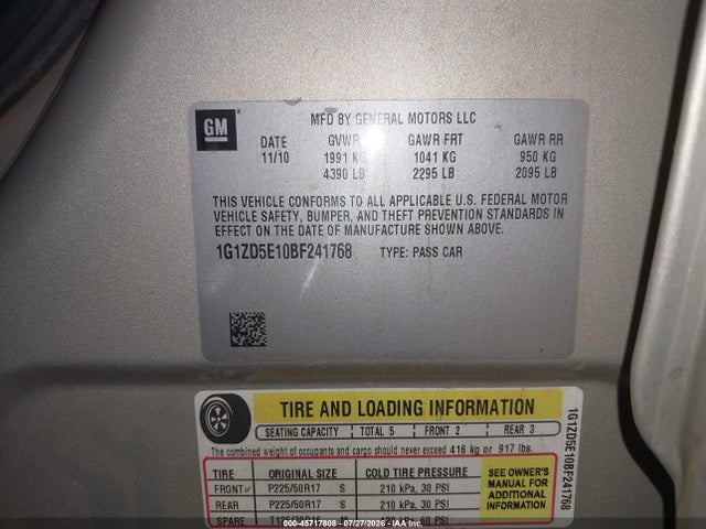 Продаж на аукціоні авто 2011 Chevrolet Malibu 2lt, vin: 1G1ZD5E10BF241768, номер лоту: 45717808