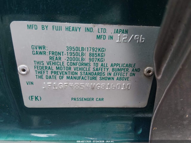Продаж на аукціоні авто 1997 Subaru Impreza Outback Sport, vin: JF1GF4854VG816010, номер лоту: 45717820