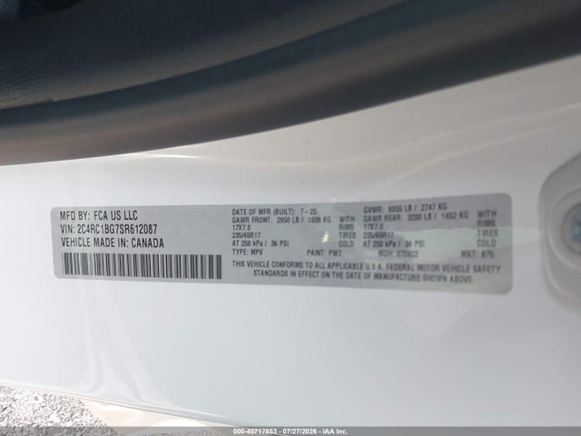Aukcja sprzedaży 2025 Chrysler Pacifica Select, vin: 2C4RC1BG7SR612087, numer aukcji: 45717853
