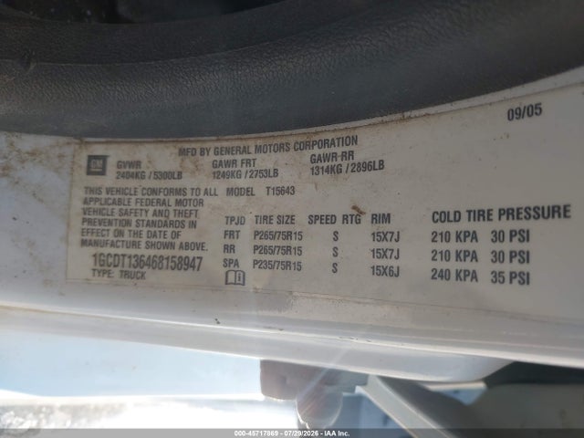45717869 :رقم المزاد ، 1GCDT136468158947 vin ، 2006 Chevrolet Colorado Lt مزاد بيع