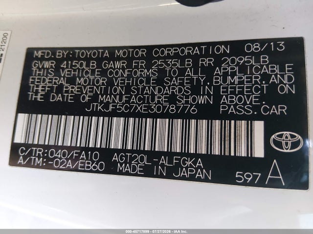 Продаж на аукціоні авто 2014 Scion Tc, vin: JTKJF5C7XE3078776, номер лоту: 45717899