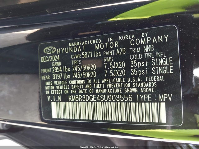 Aukcja sprzedaży 2025 Hyundai Palisade Xrt, vin: KM8R3DGE4SU903556, numer aukcji: 45717907