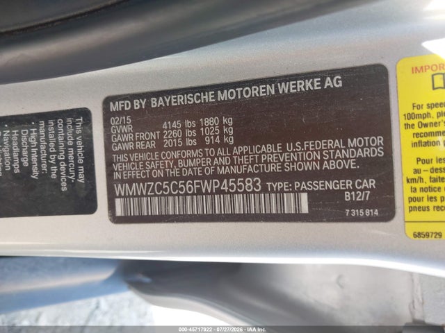 Auction sale of the 2015 Mini Countryman Cooper S, vin: WMWZC5C56FWP45583, lot number: 45717922