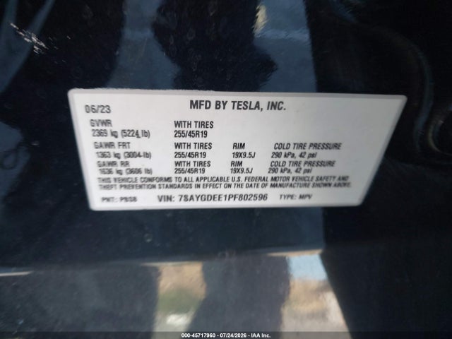 Aukcja sprzedaży 2023 Tesla Model Y Awd/long Range Dual Motor All-wheel Drive, vin: 7SAYGDEE1PF802596, numer aukcji: 45717960