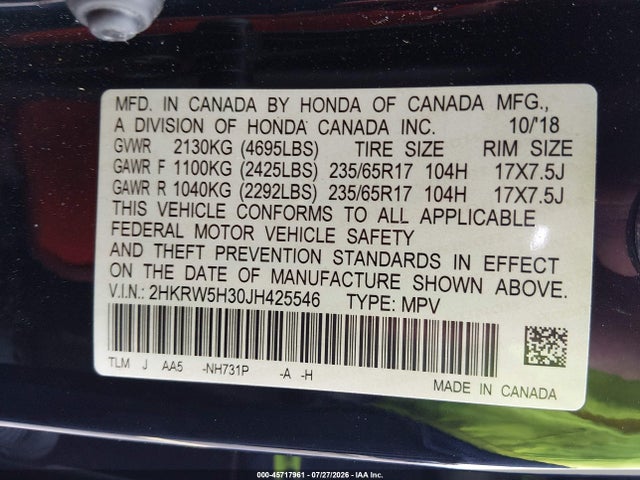 Продаж на аукціоні авто 2018 Honda Cr-v Lx, vin: 2HKRW5H30JH425546, номер лоту: 45717961