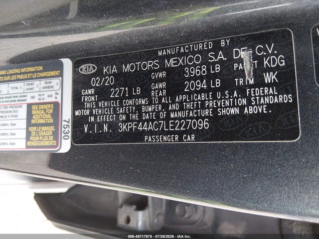 Продаж на аукціоні авто 2020 Kia Forte Gt, vin: 3KPF44AC7LE227096, номер лоту: 45717978
