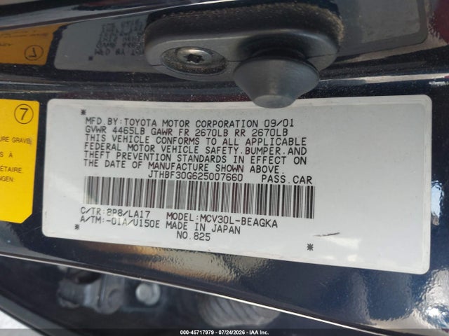 2002 Lexus Es 300 მანქანა იყიდება აუქციონზე, vin: JTHBF30G625007660, აუქციონის ნომერი: 45717979