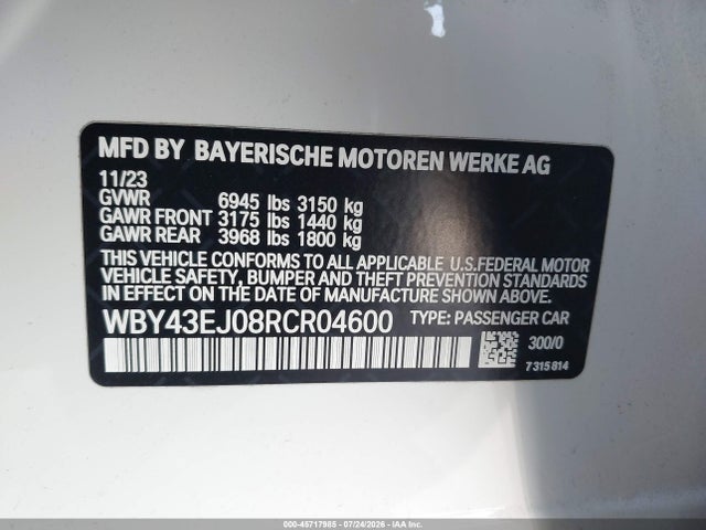 BMW I7 Edrive50 2024 WBY43EJ08RCR04600 Image 9