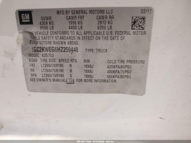 1GC2KWEG6HZ259448 Chevrolet Silverado 2500hd Ltz