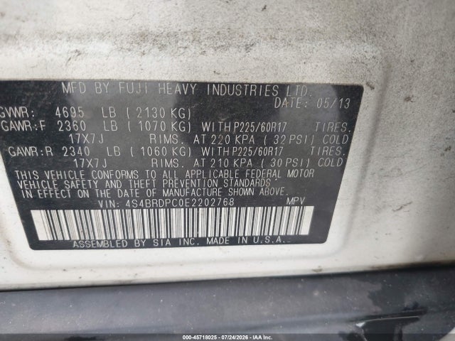 2014 Subaru Outback 3.6r Limited მანქანა იყიდება აუქციონზე, vin: 4S4BRDPC0E2202768, აუქციონის ნომერი: 45718025