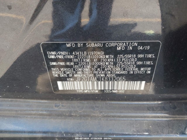 Aukcja sprzedaży 2019 Subaru Crosstrek 2.0i Limited, vin: JF2GTAMC1K8332065, numer aukcji: 45718035
