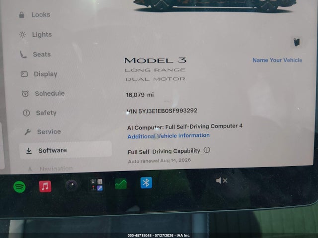 Aukcja sprzedaży 2025 Tesla Model 3 Long Range All-wheel Drive, vin: 5YJ3E1EB0SF993292, numer aukcji: 45718048