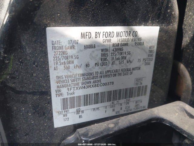 Aukcja sprzedaży 2008 Ford F-450 King Ranch/lariat/xl/xlt, vin: 1FTXW43RX8EC00378, numer aukcji: 45718066