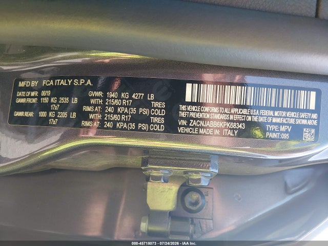 ZACNJABB6KPK68343 Jeep Renegade Latitude Fwd