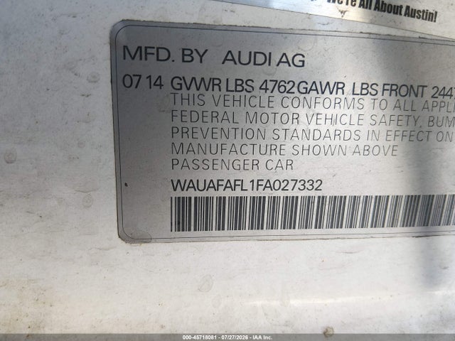 Продажа на аукционе авто 2015 Audi A4 2.0t Premium, vin: WAUAFAFL1FA027332, номер лота: 45718081