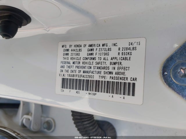 19UUB1F50FA022900 Acura TLX TECH
