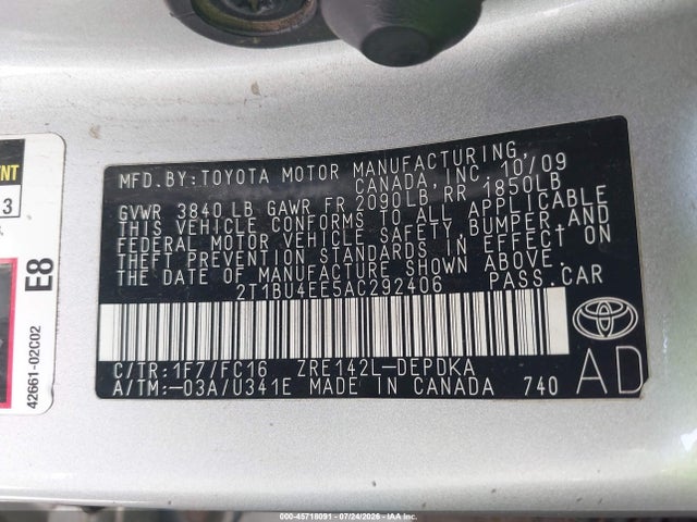 45718091 :رقم المزاد ، 2T1BU4EE5AC292406 vin ، 2010 Toyota Corolla Le مزاد بيع