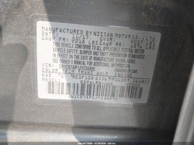 Продажа на аукционе авто 2018 Nissan Sentra Sr Turbo, vin: 3N1CB7AP1JY234895, номер лота: 45718098