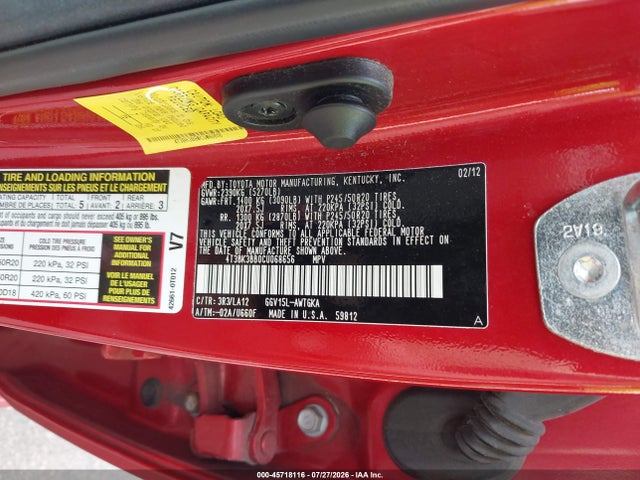 Продаж на аукціоні авто 2012 Toyota Venza Xle V6, vin: 4T3BK3BB0CU068656, номер лоту: 45718116