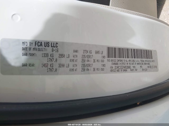 45718120 :رقم المزاد ، 2C4RC1EG7HR539081 vin ، 2017 Chrysler Pacifica Touring-l Plus مزاد بيع