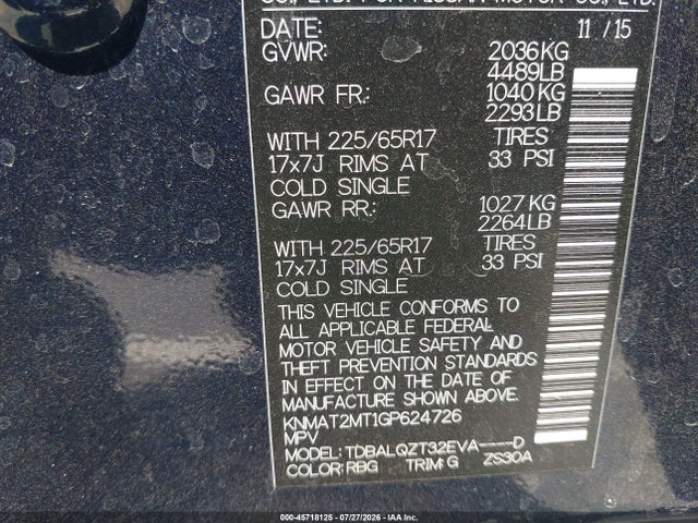 Nissan ROGUE SV 2016 KNMAT2MT1GP624726 Image 9