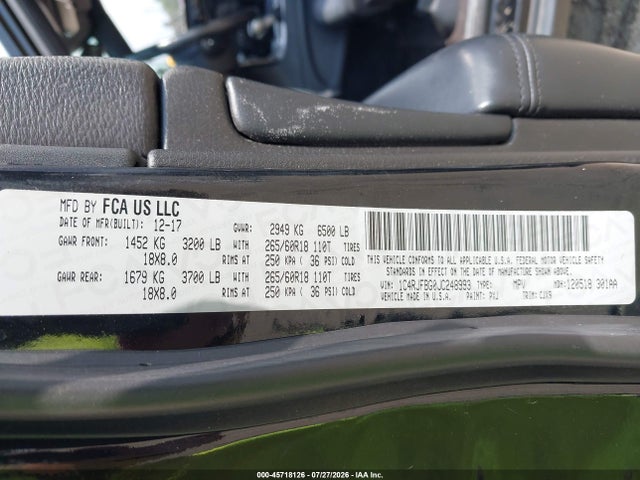 45718126 :رقم المزاد ، 1C4RJFBG0JC248993 vin ، 2018 Jeep Grand Cherokee Limited 4x4 مزاد بيع