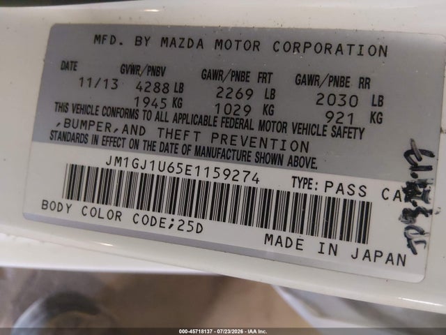 Продаж на аукціоні авто 2014 Mazda Mazda6 I Sport, vin: JM1GJ1U65E1159274, номер лоту: 45718137