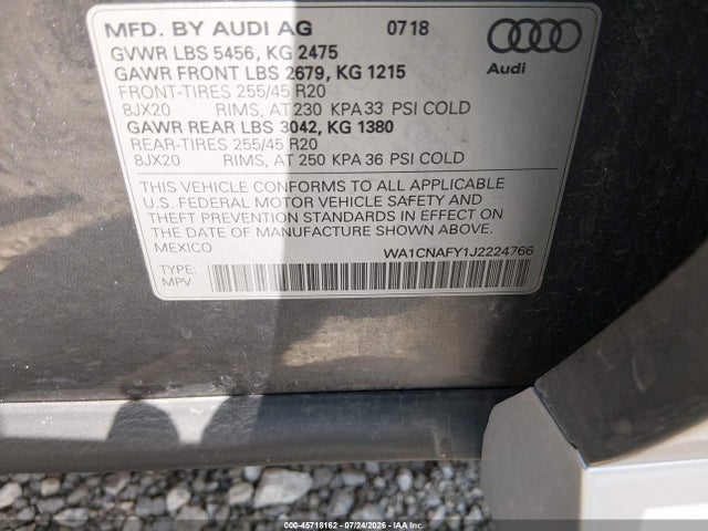 Продажа на аукционе авто 2018 Audi Q5 2.0t Premium/2.0t Tech Premium, vin: WA1CNAFY1J2224766, номер лота: 45718162