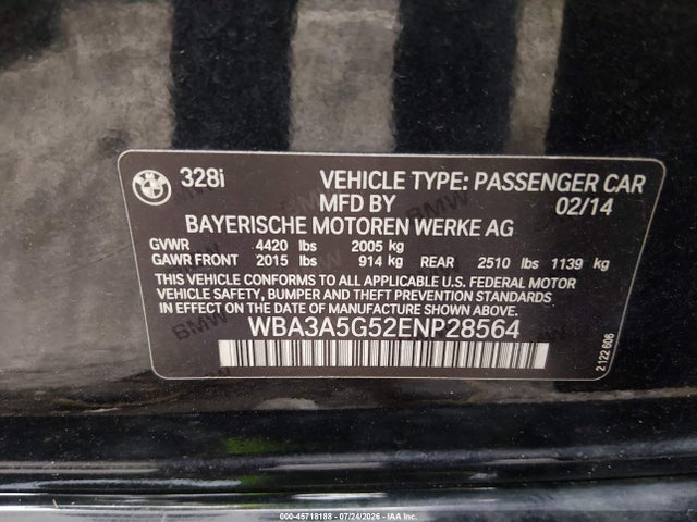 Aukcja sprzedaży 2014 Bmw 328i, vin: WBA3A5G52ENP28564, numer aukcji: 45718188