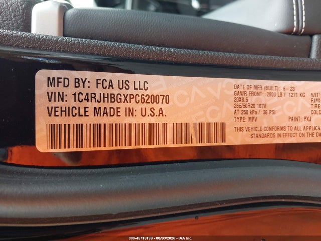 2023 Jeep Grand Cherokee Limited 4x4 მანქანა იყიდება აუქციონზე, vin: 1C4RJHBGXPC620070, აუქციონის ნომერი: 45718199