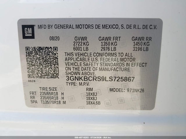 Продажа на аукционе авто 2020 Chevrolet Blazer Fwd 2lt, vin: 3GNKBCRS9LS725867, номер лота: 45718203