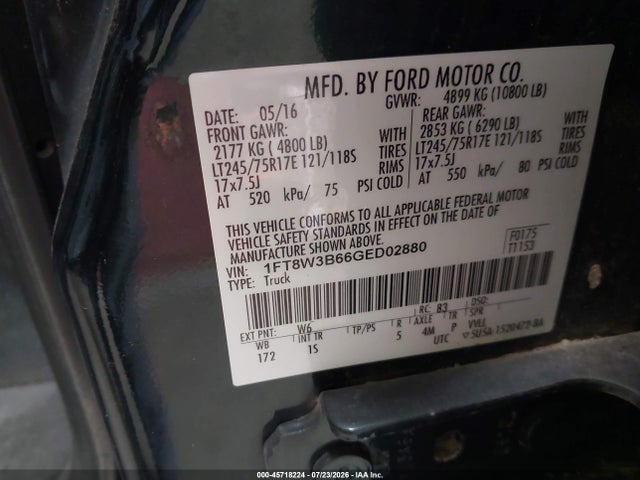 2016 Ford F-350 Xl მანქანა იყიდება აუქციონზე, vin: 1FT8W3B66GED02880, აუქციონის ნომერი: 45718224