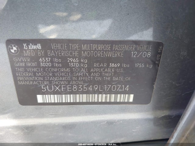Продажа на аукционе авто 2009 Bmw X5 Xdrive48i, vin: 5UXFE83549L170714, номер лота: 45718226