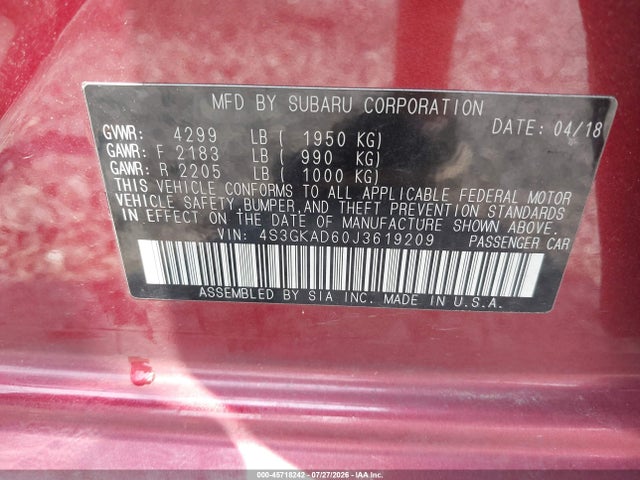 Продаж на аукціоні авто 2018 Subaru Impreza 2.0i Premium, vin: 4S3GKAD60J3619209, номер лоту: 45718242