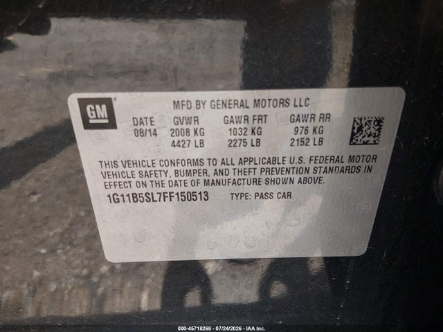 Chevrolet MALIBU LS 2015 1G11B5SL7FF150513 Image 9