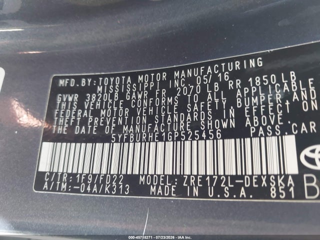 Toyota Corolla S Plus 2016 5YFBURHE1GP525456 Image 9