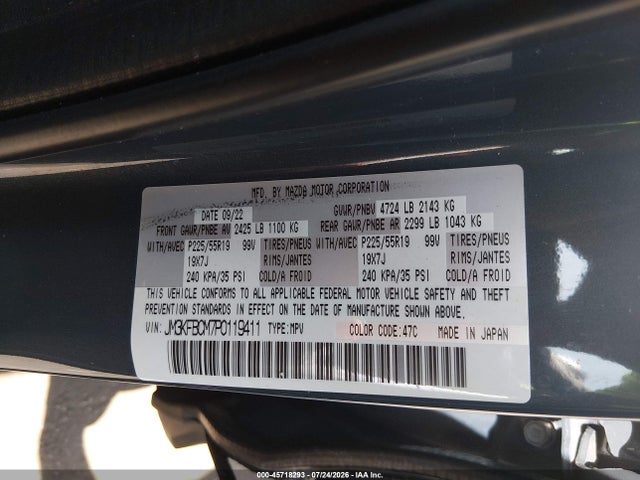 45718293 :رقم المزاد ، JM3KFBCM7P0119411 vin ، 2023 Mazda Cx-5 2.5 S Carbon Edition مزاد بيع