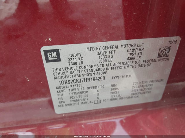 Продаж на аукціоні авто 2017 Gmc Yukon Denali, vin: 1GKS2CKJ7HR194290, номер лоту: 45718309