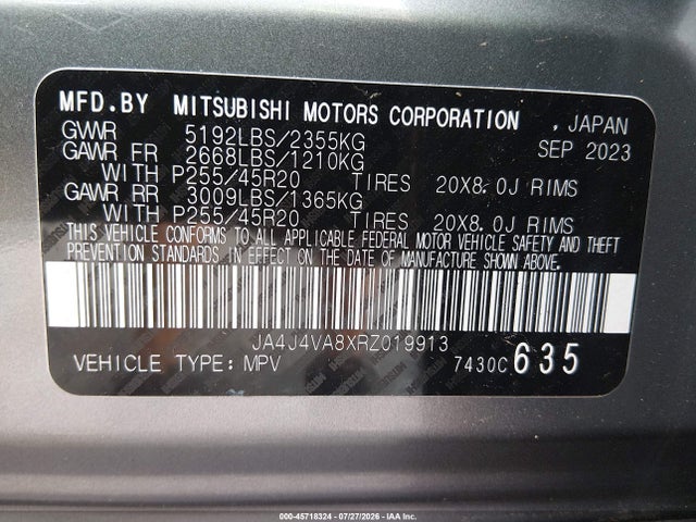 45718324 :رقم المزاد ، JA4J4VA8XRZ019913 vin ، 2024 Mitsubishi Outlander Se 2.5 S-awc مزاد بيع