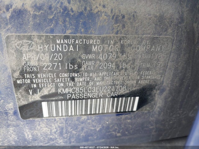 45718327 :رقم المزاد ، KMHC85LC3LU221108 vin ، 2020 Hyundai Ioniq Hybrid Sel مزاد بيع
