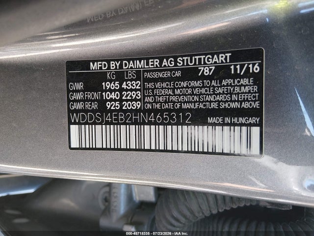 Aukcja sprzedaży 2017 Mercedes-benz Cla 250, vin: WDDSJ4EB2HN465312, numer aukcji: 45718335